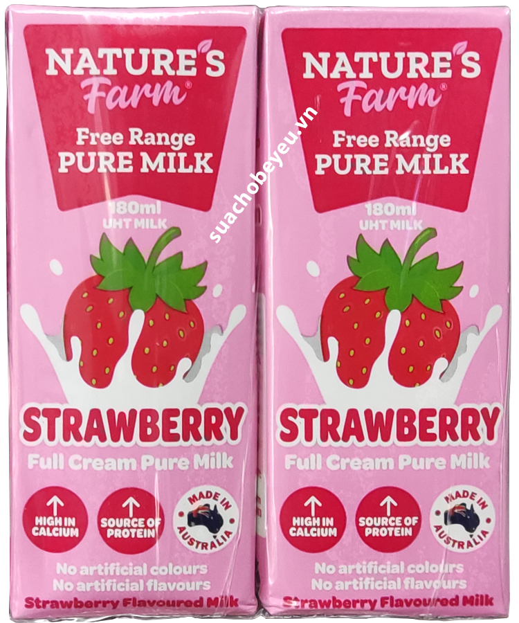 Thùng Sữa tươi Úc nguyên kem vị dâu Nature's Farm hộp 180ml